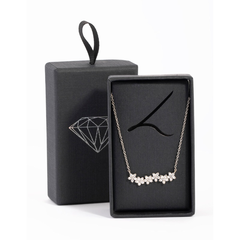 Silver Flower Cluster Crawler Necklace