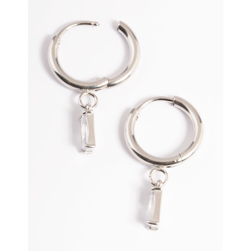 Surgical Steel Square Cubic Zirconia Hoop Earrings