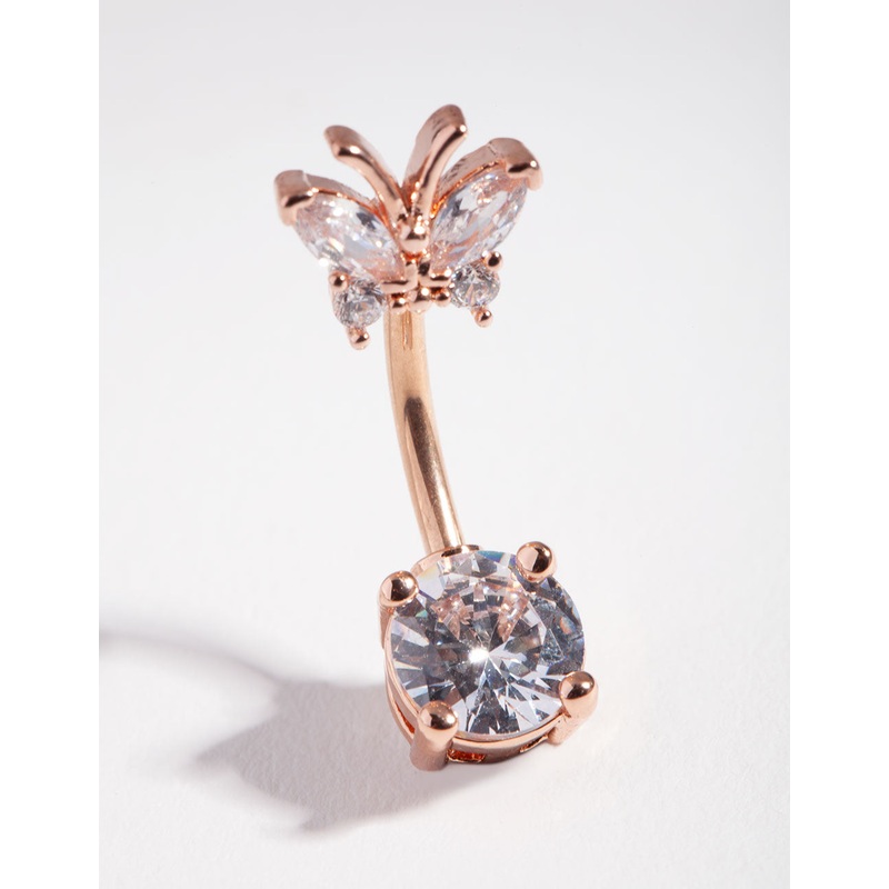 Titanium Rose Gold Cubic Zirconia Butterfly Bellybutton Ring