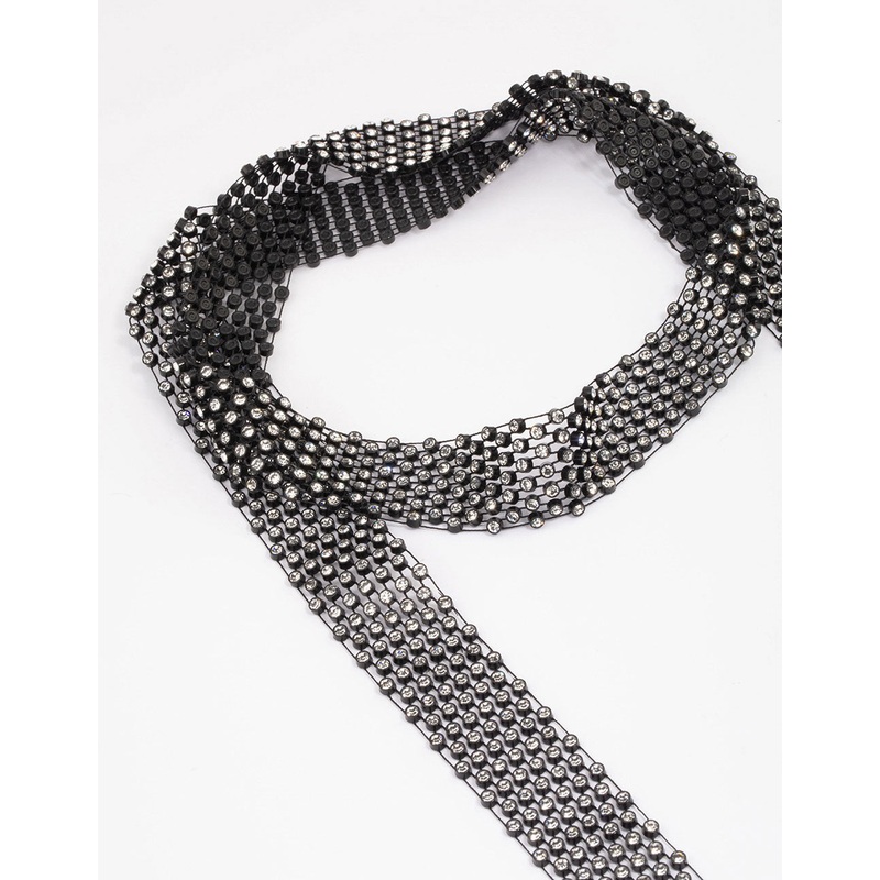 Fabric Skinny Diamante Tie Scarf