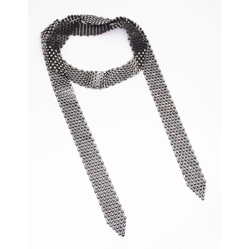 Fabric Skinny Diamante Tie Scarf
