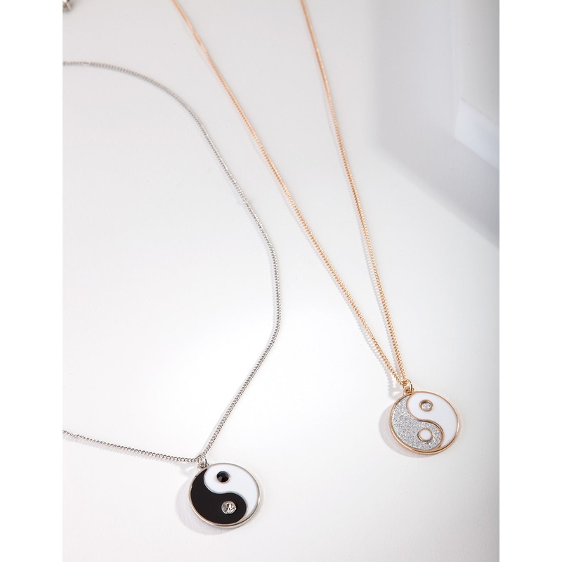 Mixed Metal Yin & Yang Necklace Set