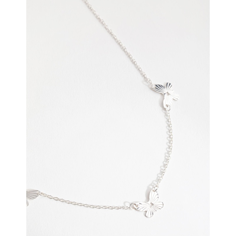 Silver Triple Butterfly Necklace