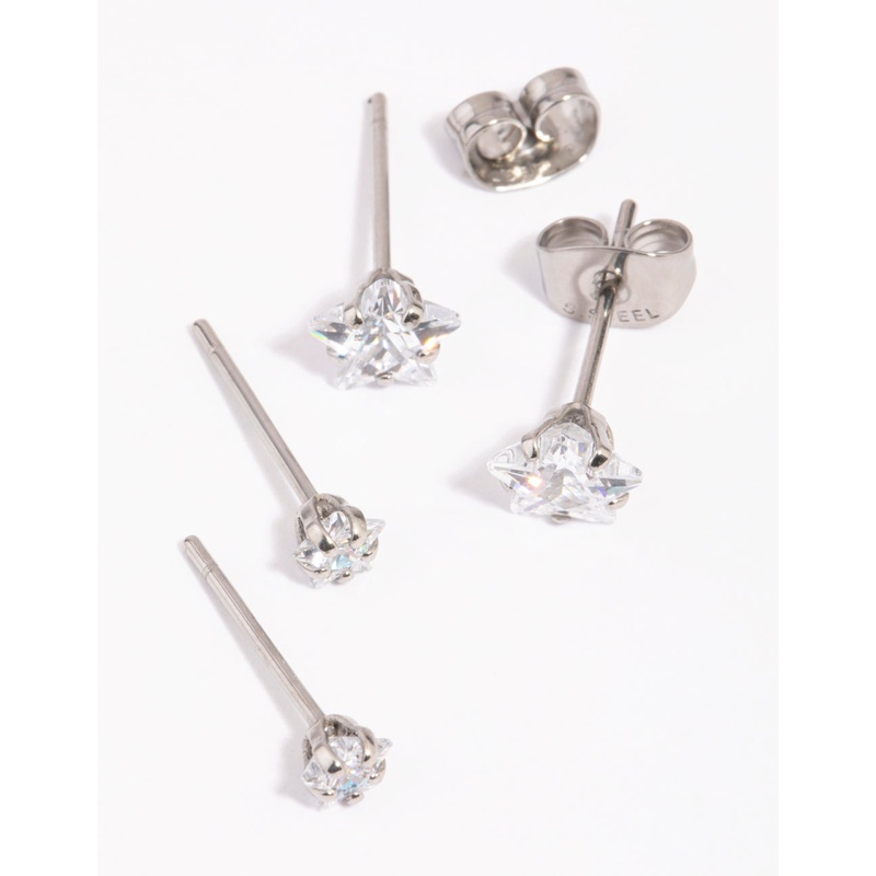 Surgical Steel Diamante Star Stud Earring Pack