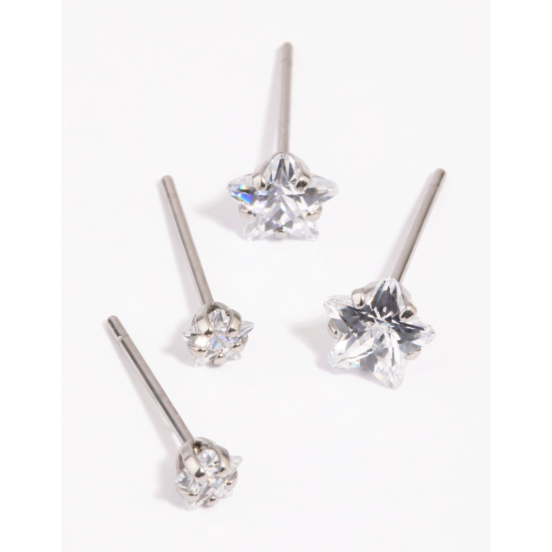 Surgical Steel Diamante Star Stud Earring Pack