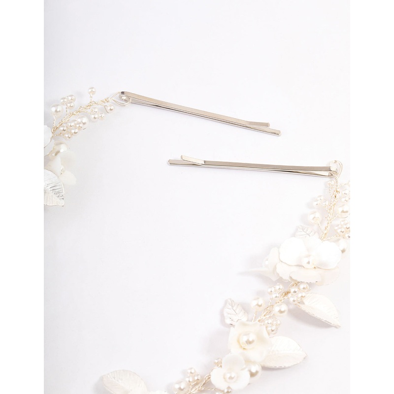Silver Pearl Floral Hair Drape