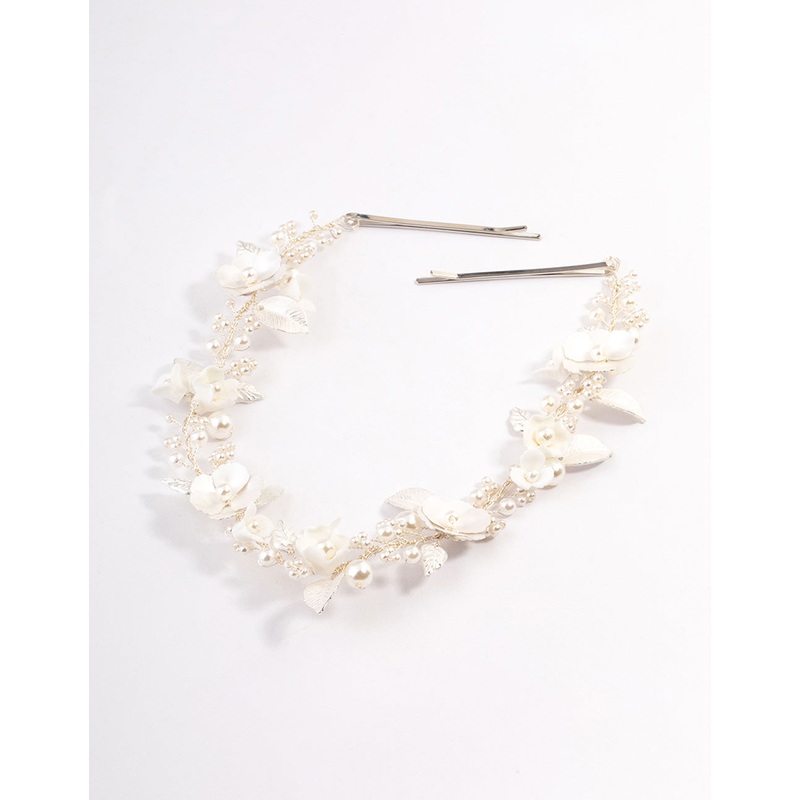 Silver Pearl Floral Hair Drape