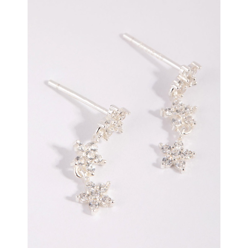 Sterling Silver Triple Star Drop Earrings