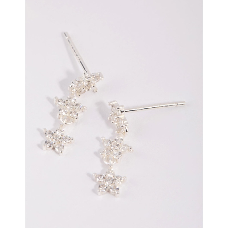 Sterling Silver Triple Star Drop Earrings