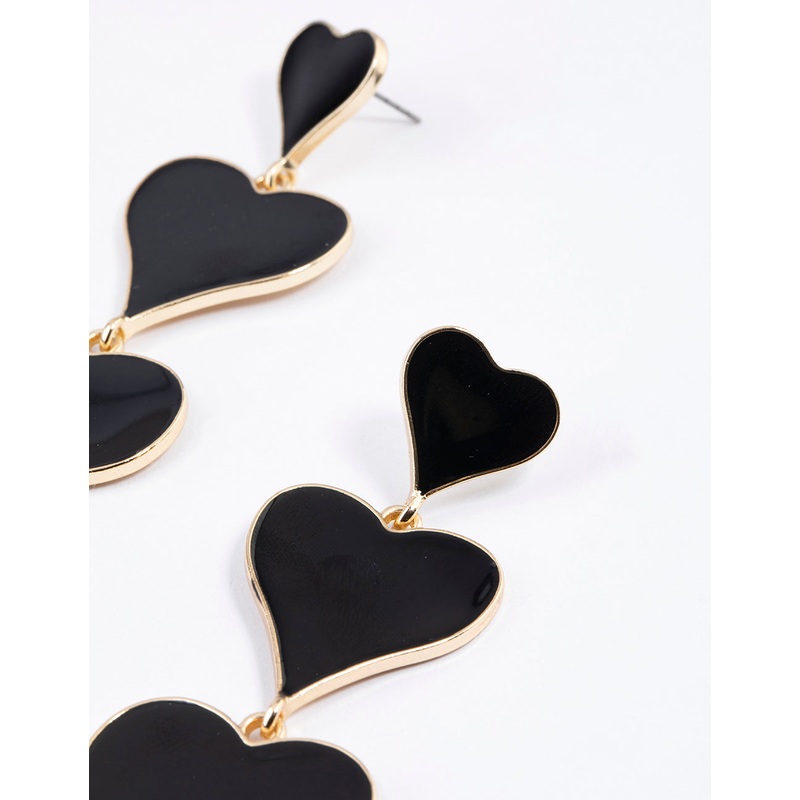 Gold Graduated Triple Heart Drop Earrings