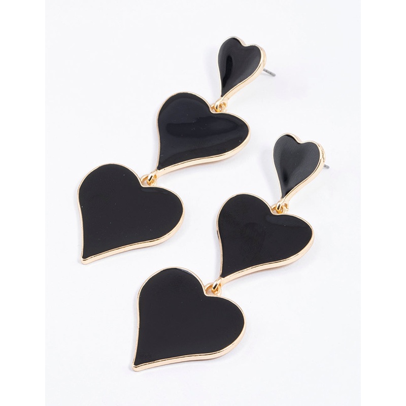 Gold Graduated Triple Heart Drop Earrings