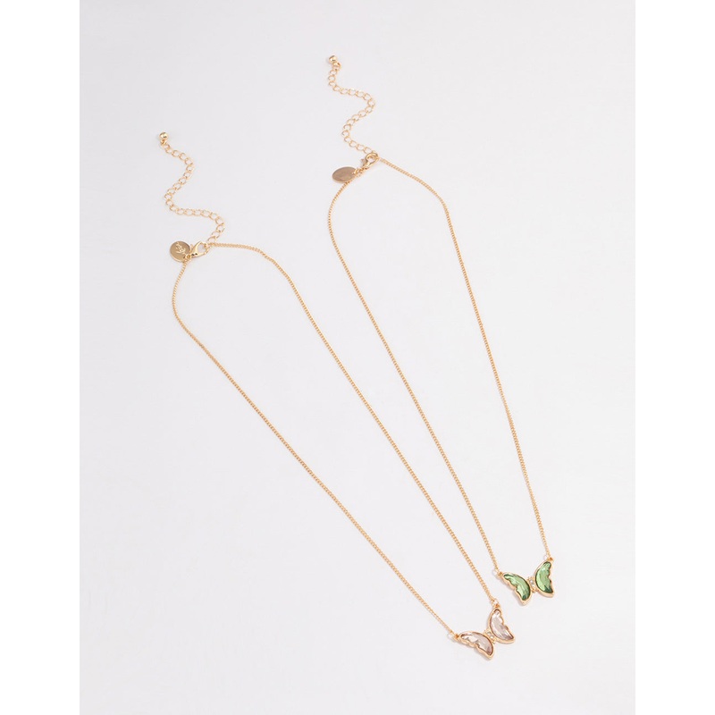 Gold Multi Crystal Butterfly Necklace Pack