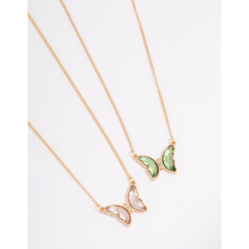 Gold Multi Crystal Butterfly Necklace Pack