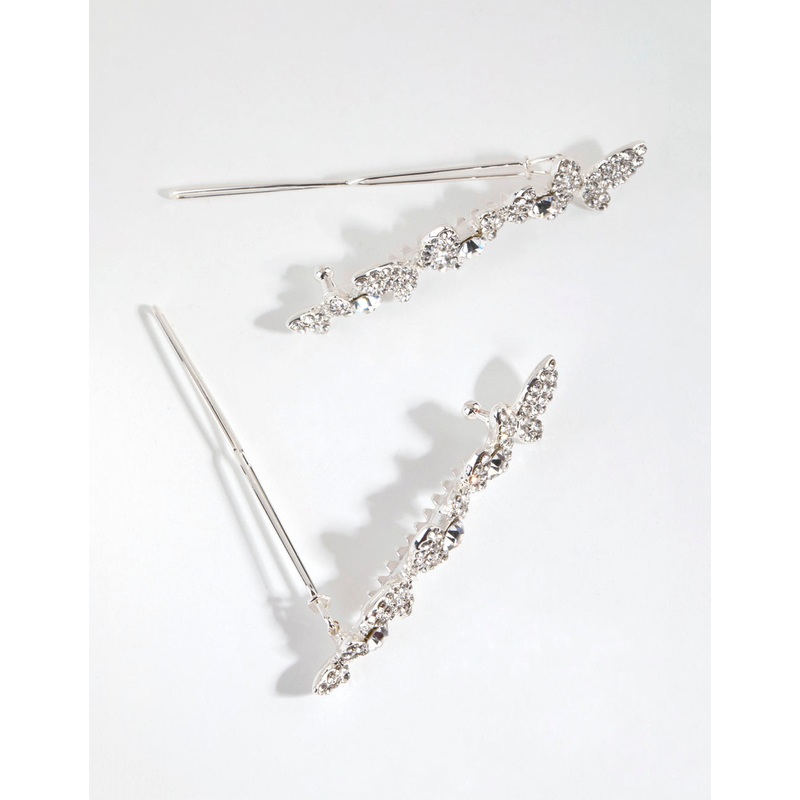 Silver Crystal Butterfly Clips