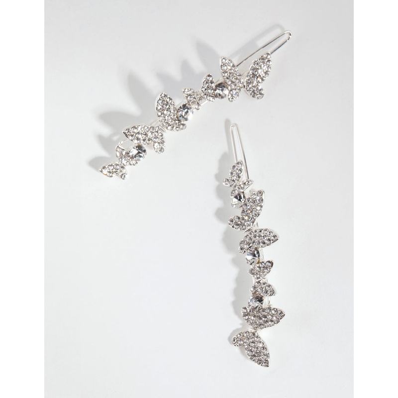 Silver Crystal Butterfly Clips