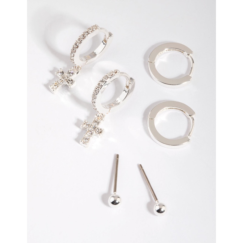 Silver Diamante Cross Over Earring Stack Pack