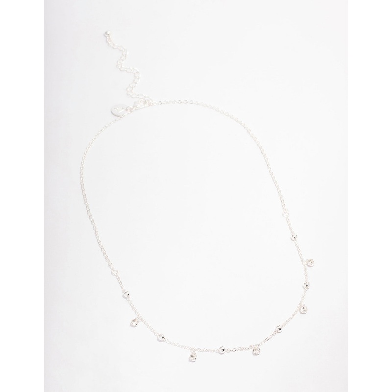 Silver Diamante Droplet Station Necklace