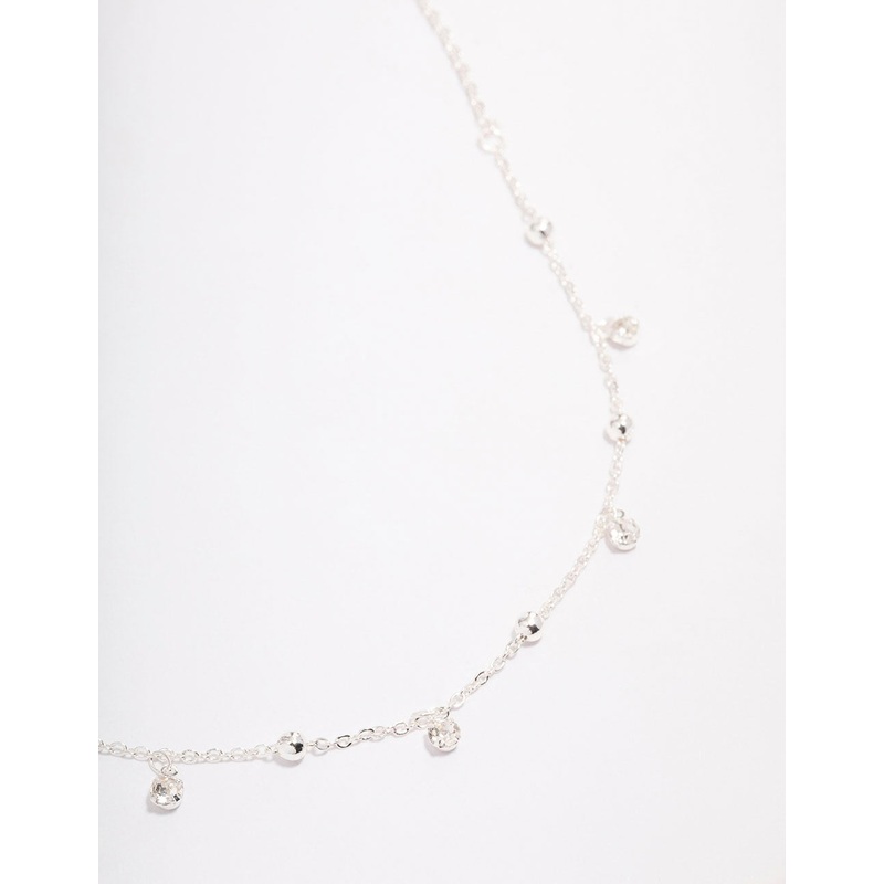 Silver Diamante Droplet Station Necklace
