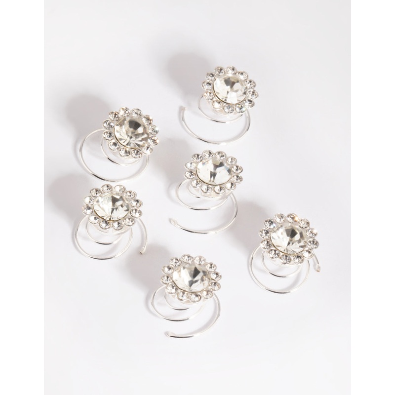 Silver Diamante Hair Spiral Pack