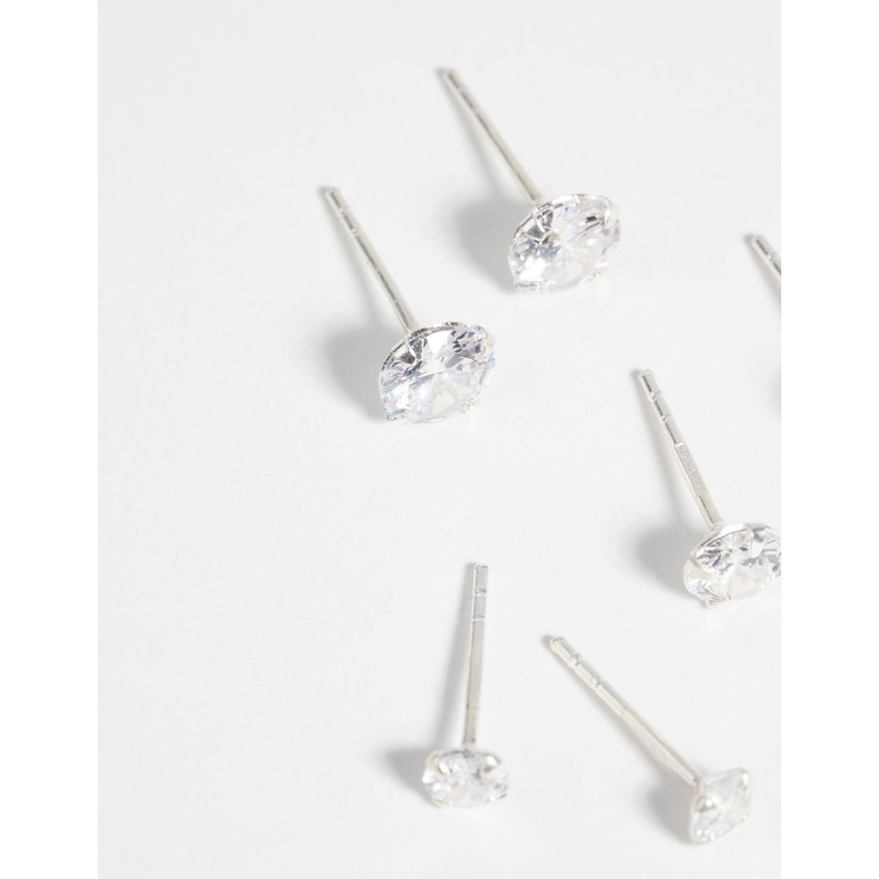 Sterling Silver Graduating Cubic Zirconia Stud Earring Pack