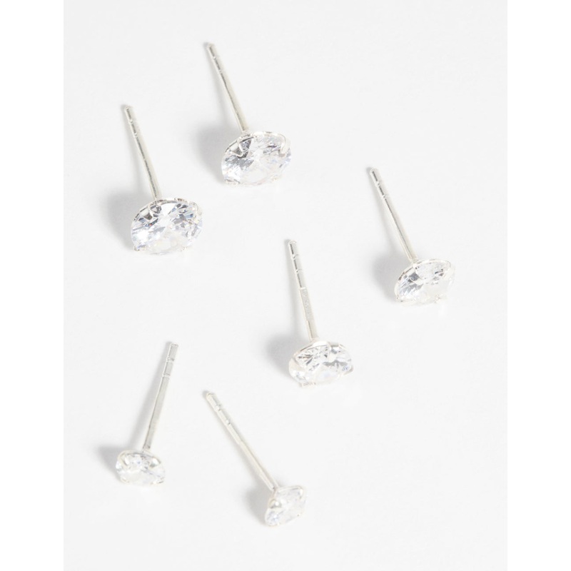 Sterling Silver Graduating Cubic Zirconia Stud Earring Pack