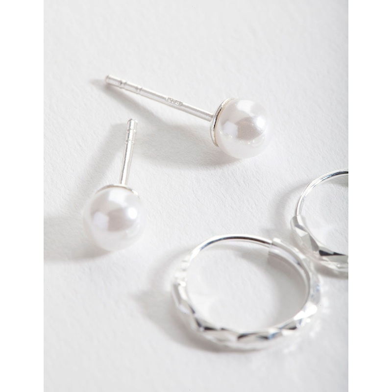 Sterling Silver Pearl Stud Hoop Earring Pack