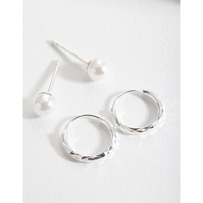 Sterling Silver Pearl Stud Hoop Earring Pack