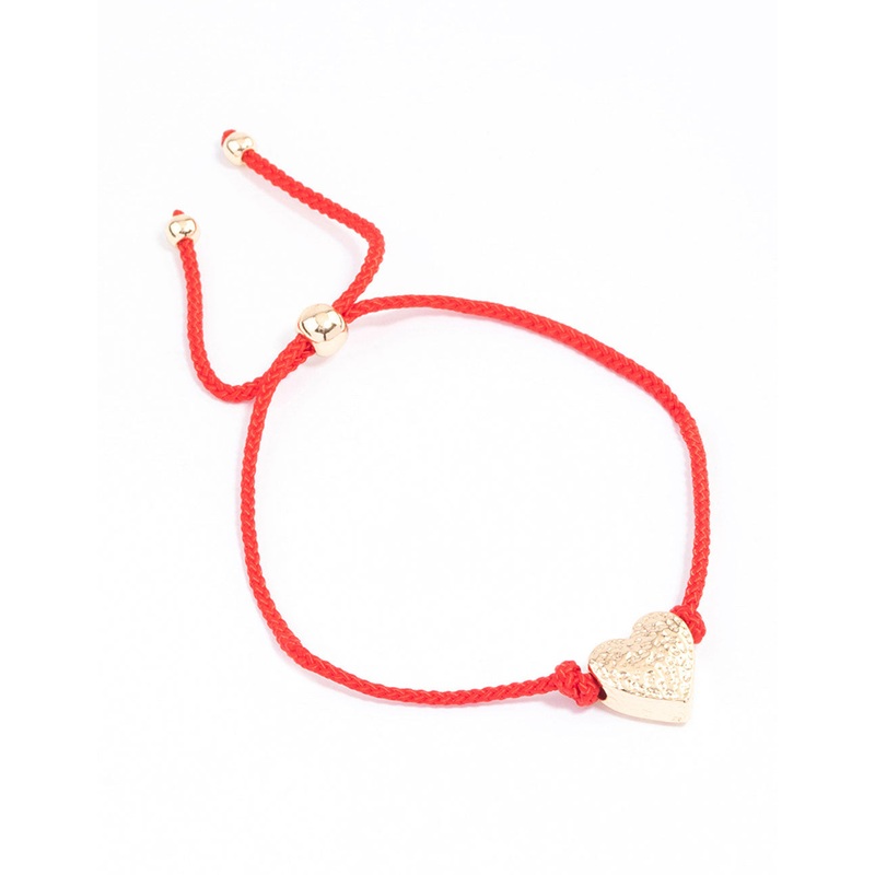 Fabric Textured Heart Pendant Rope Bracelet