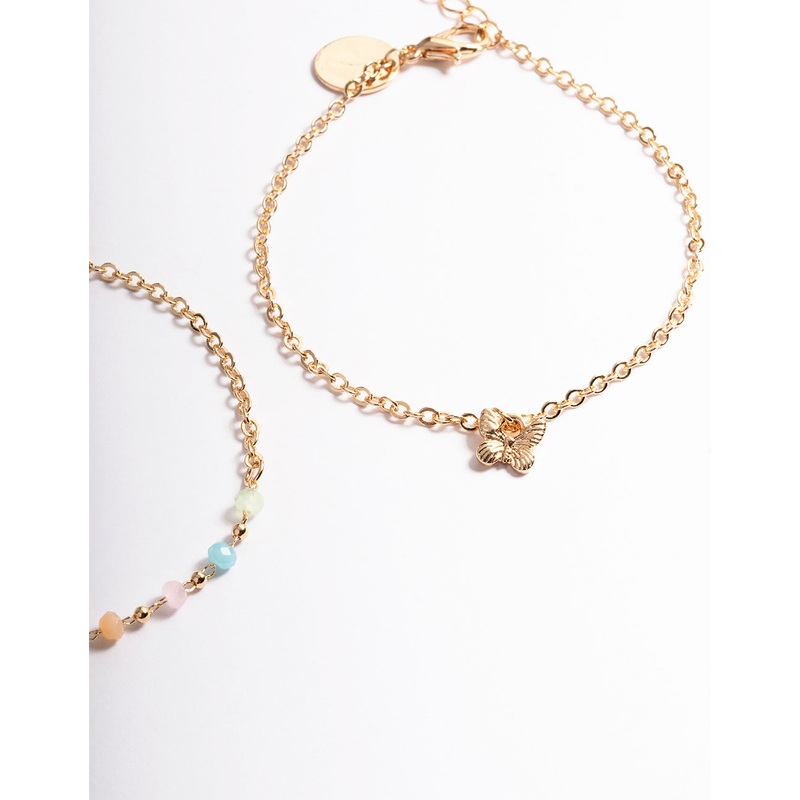 Gold Bead Butterfly Bracelet Pack