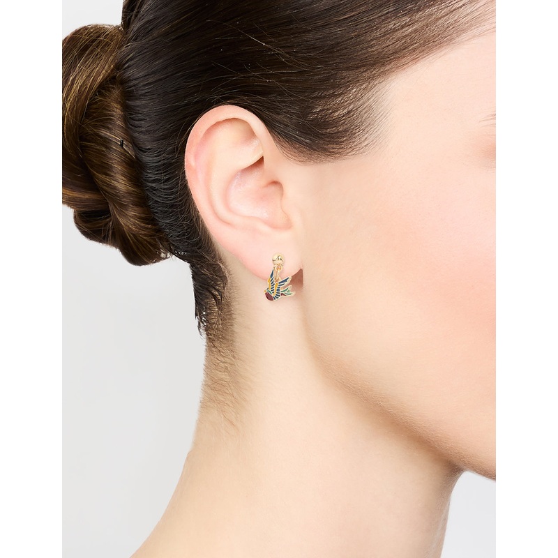 Gold Tattoo Coloured Sparrow Drop Earrings