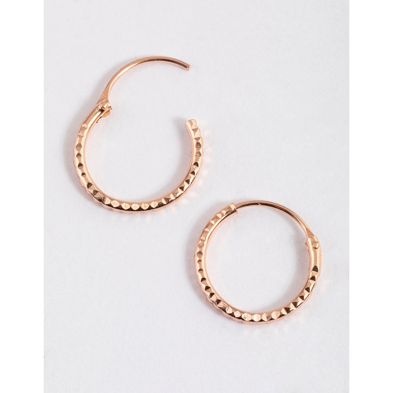Rose Gold Plated Sterling Silver Diagonal Hoop Earrings 12mm