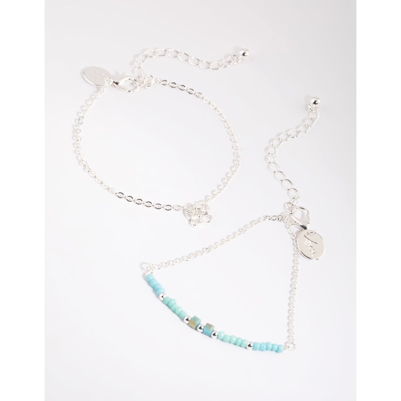 Silver Butterfly Beaded Bracelet Set