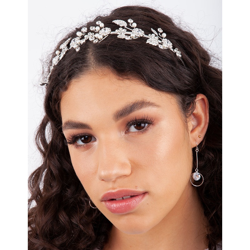 Silver Fine Floral Pearl Headband