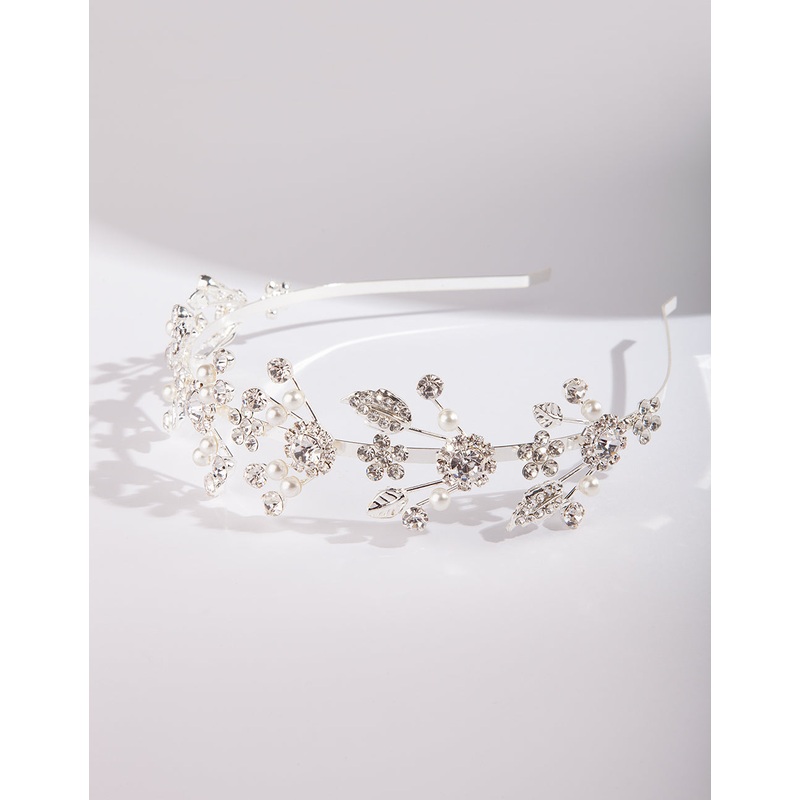 Silver Fine Floral Pearl Headband