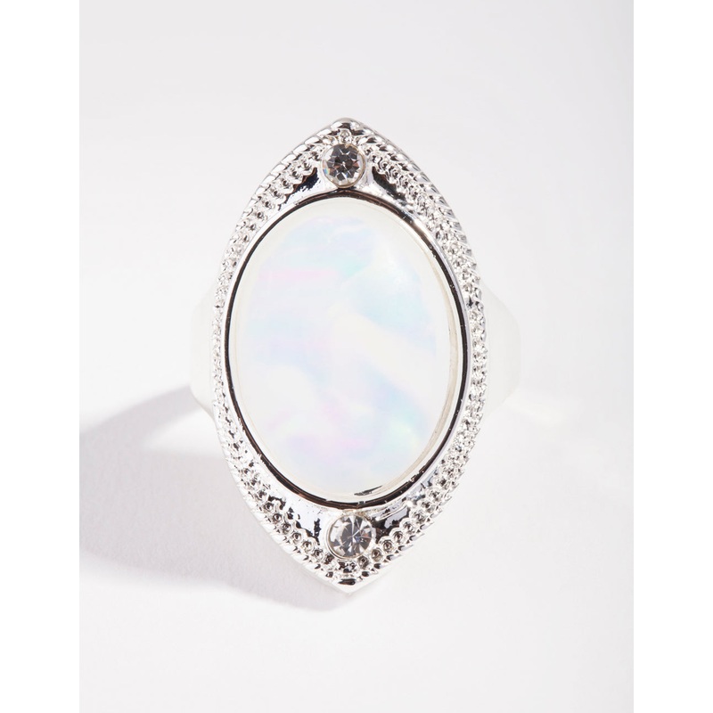 Silver Moonstone Shield Ring|SM|ML