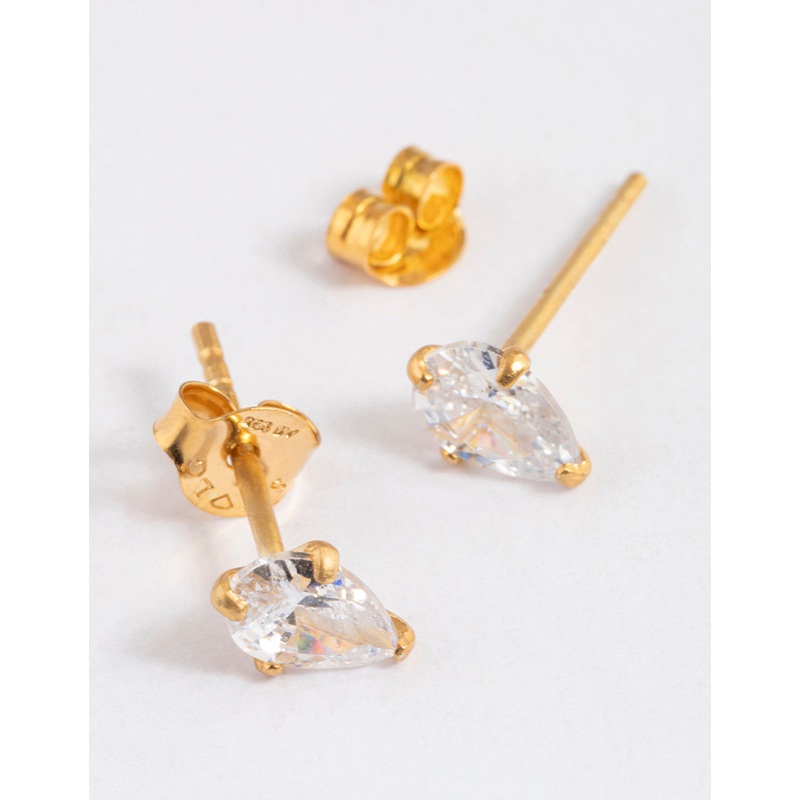 Gold Plated Sterling Silver Pear Cubic Zirconia Stud Earrings