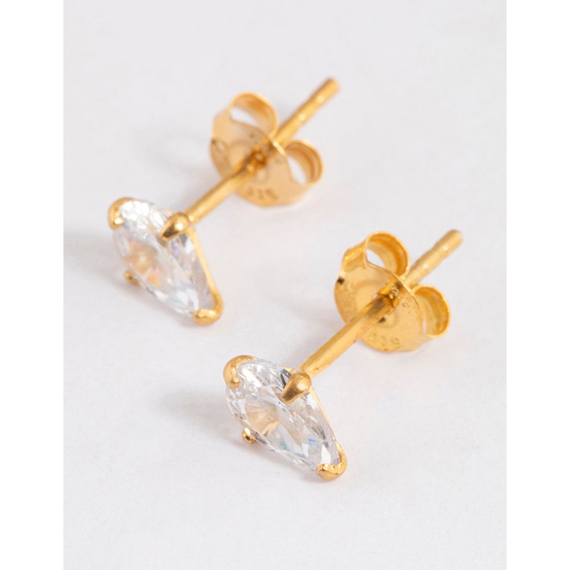 Gold Plated Sterling Silver Pear Cubic Zirconia Stud Earrings