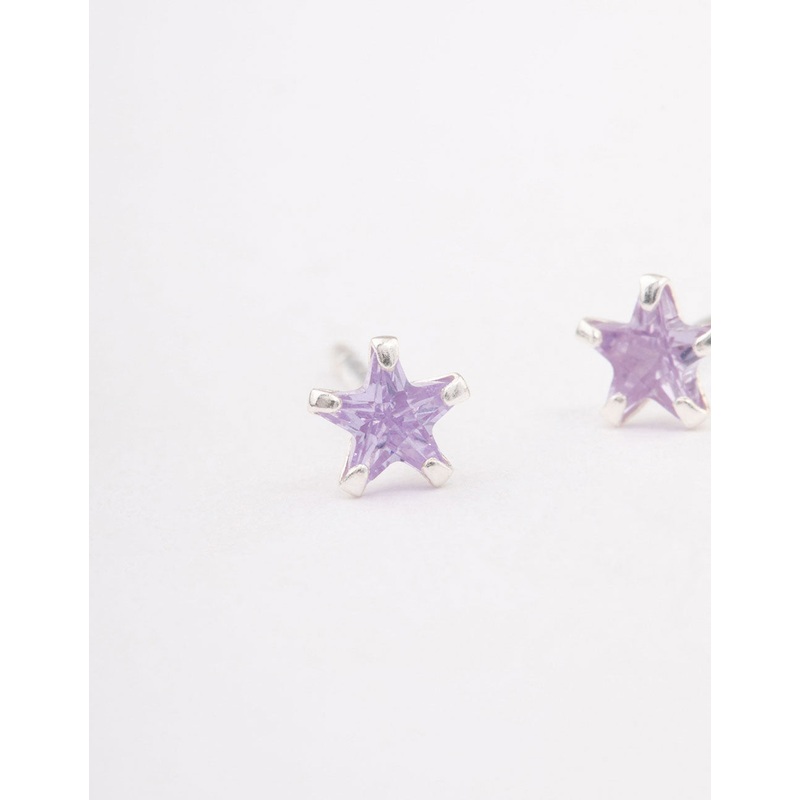 Sterling Silver Cubic Zirconia Star Stud Earrings