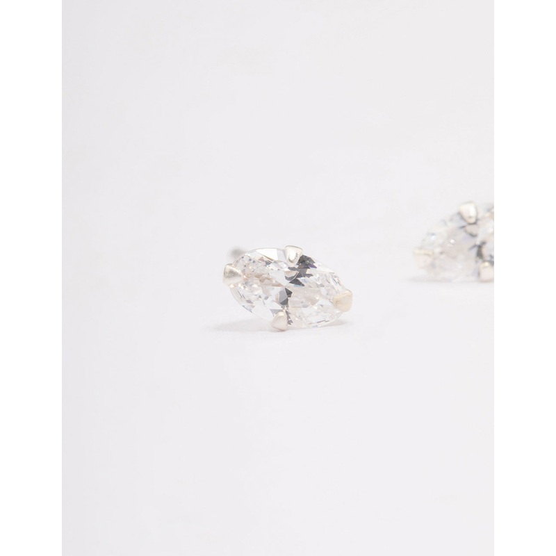 Sterling Silver Oval Cubic Zirconia Stud Earrings