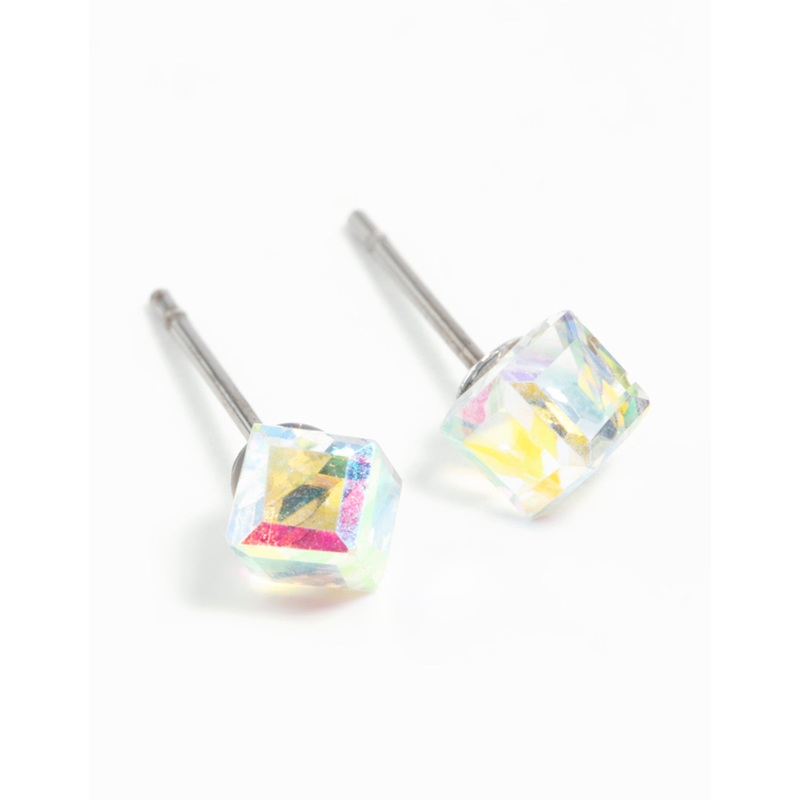 Black Double Diamante Chain Stud Earrings