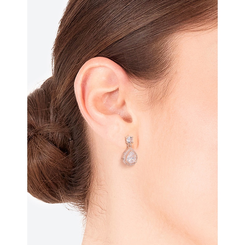 Encircled Mini Diamond Simulant Pear Drop Earrings