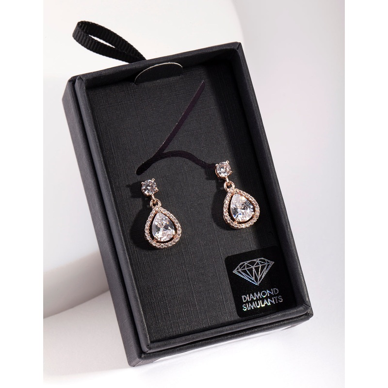Encircled Mini Diamond Simulant Pear Drop Earrings