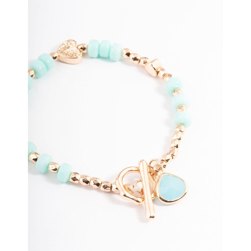 Gold Bead Enamel Heart Bracelet