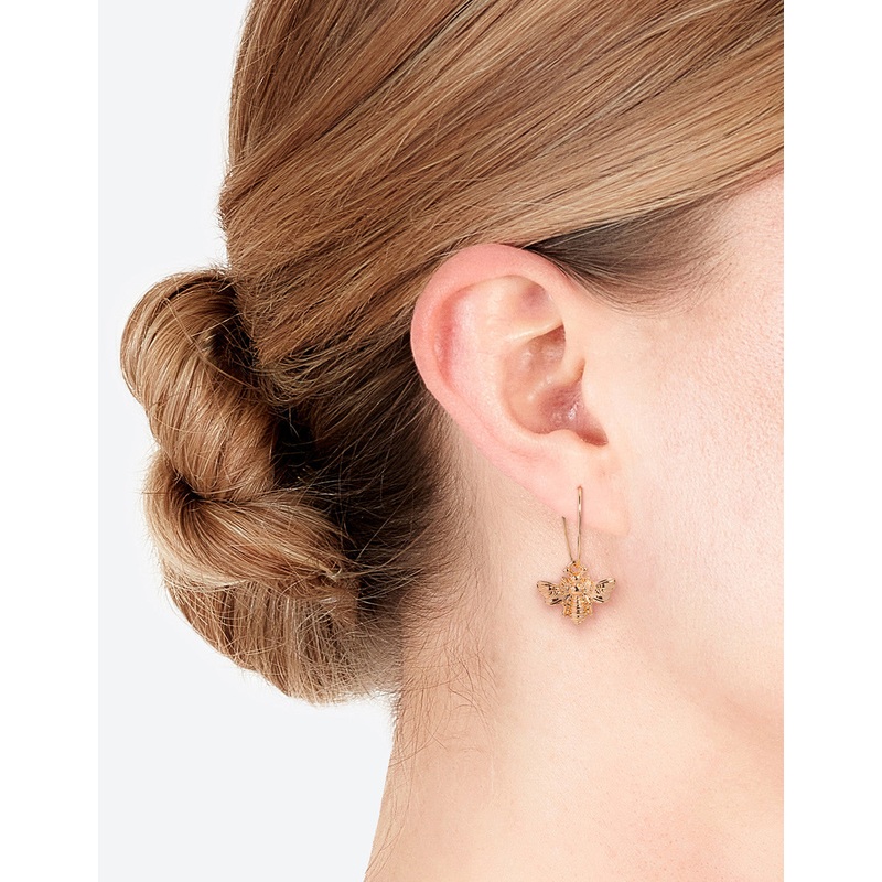 Gold Bee Pendant Huggie Hoop Earrings