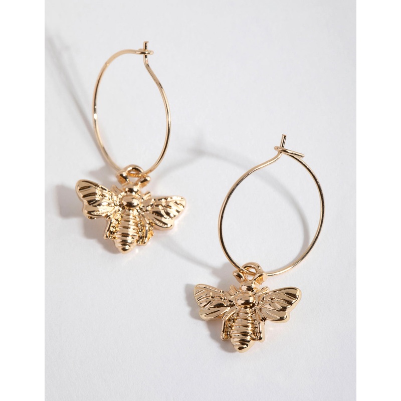 Gold Bee Pendant Huggie Hoop Earrings