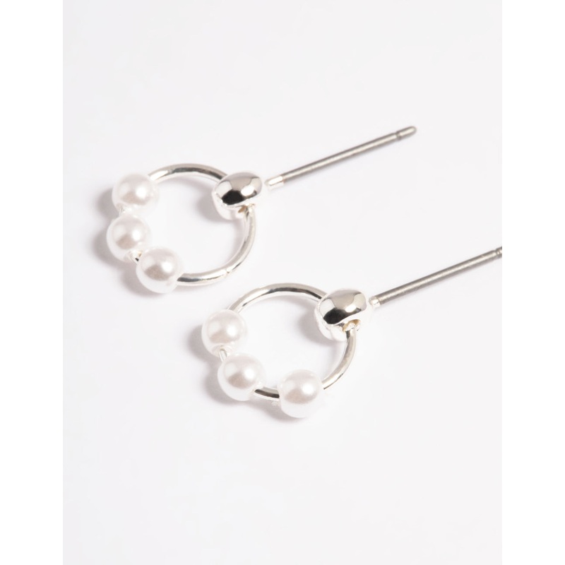Silver Pearl Circle Stud Earrings