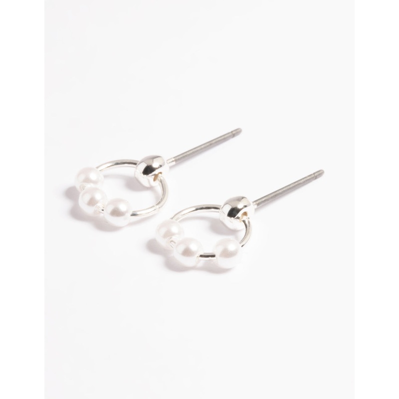 Silver Pearl Circle Stud Earrings