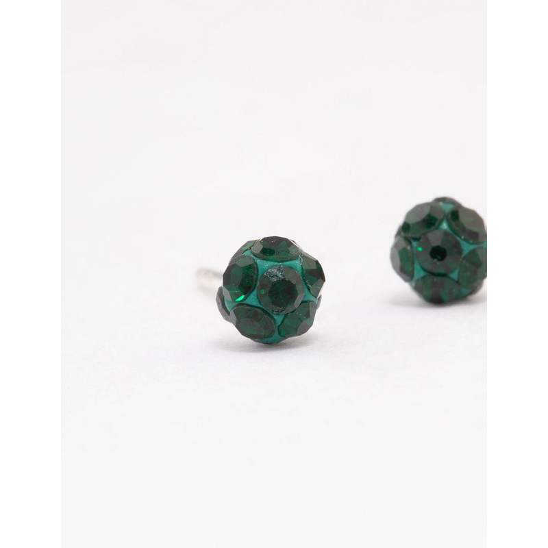 Sterling Silver Green Fireball Stud Earrings