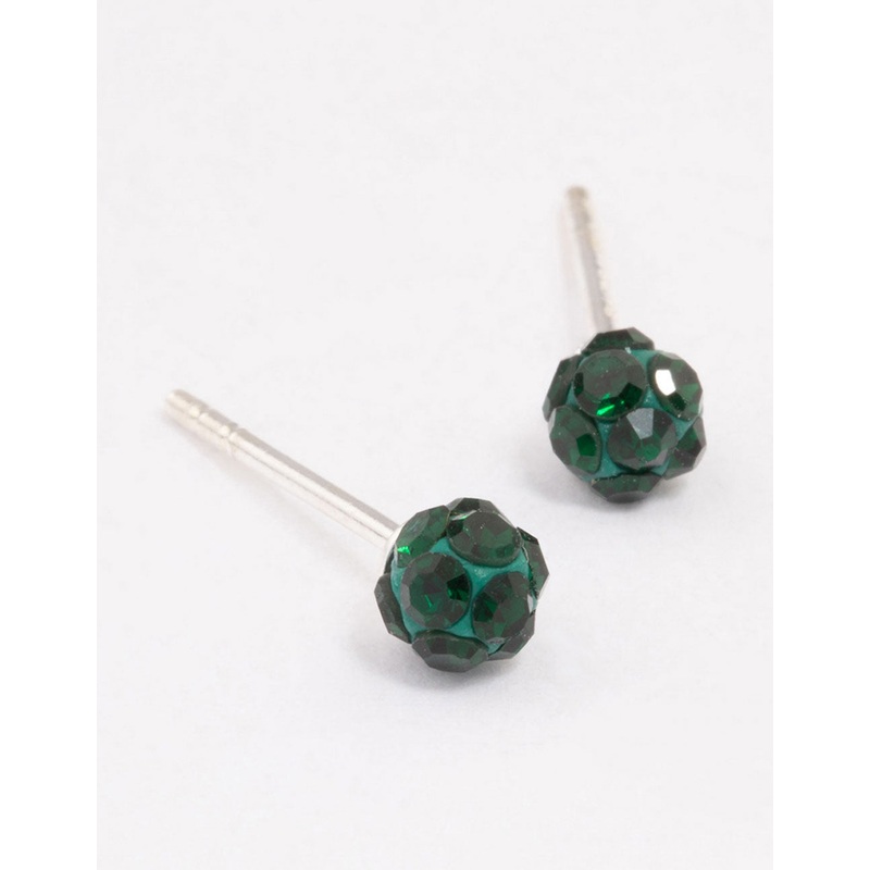 Sterling Silver Green Fireball Stud Earrings