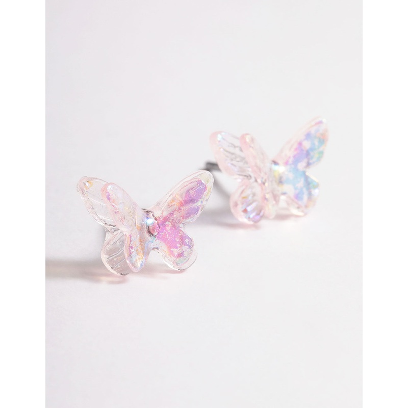 Acrylic Pink Candy Butterfly Stud Earrings